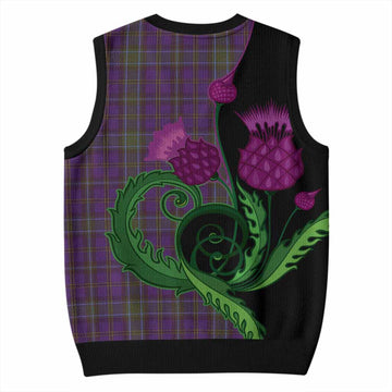 Weir Tartan Knitted V-Neck Vest Traditional Scottish Thistle