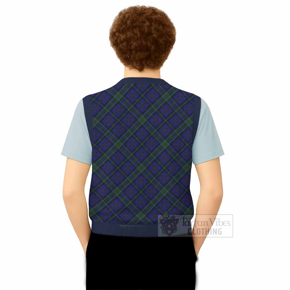 Weir Tartan Knitted V-Neck Vest with Family Crest Cross Style