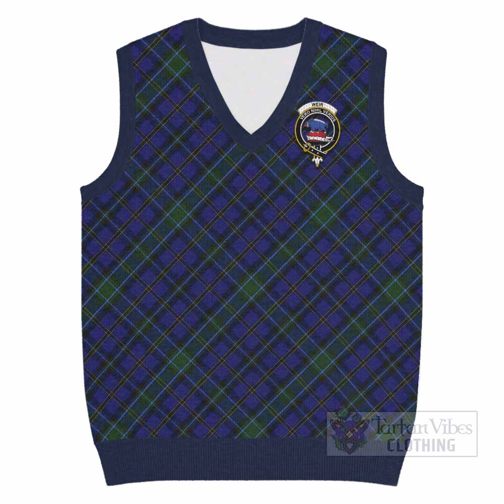 Weir Tartan Knitted V-Neck Vest with Family Crest Cross Style