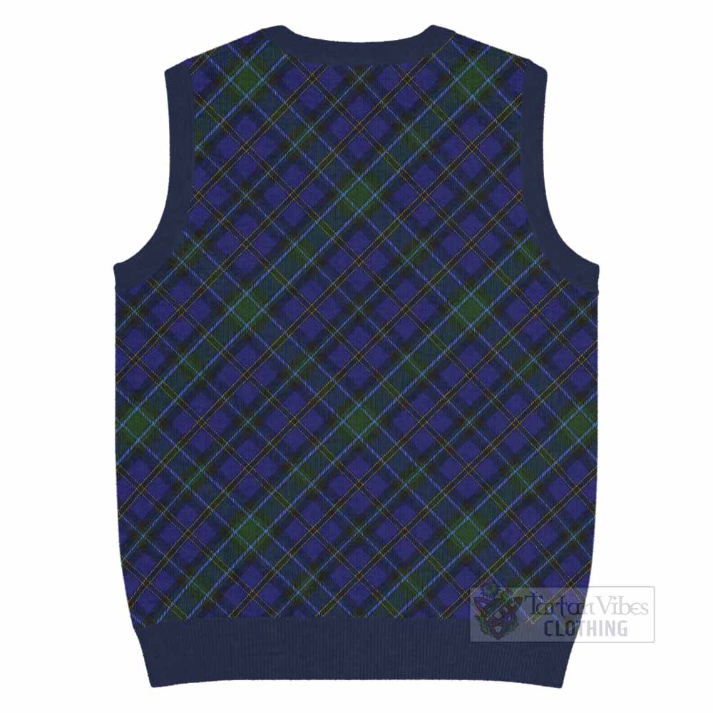 Weir Tartan Knitted V-Neck Vest with Family Crest Cross Style