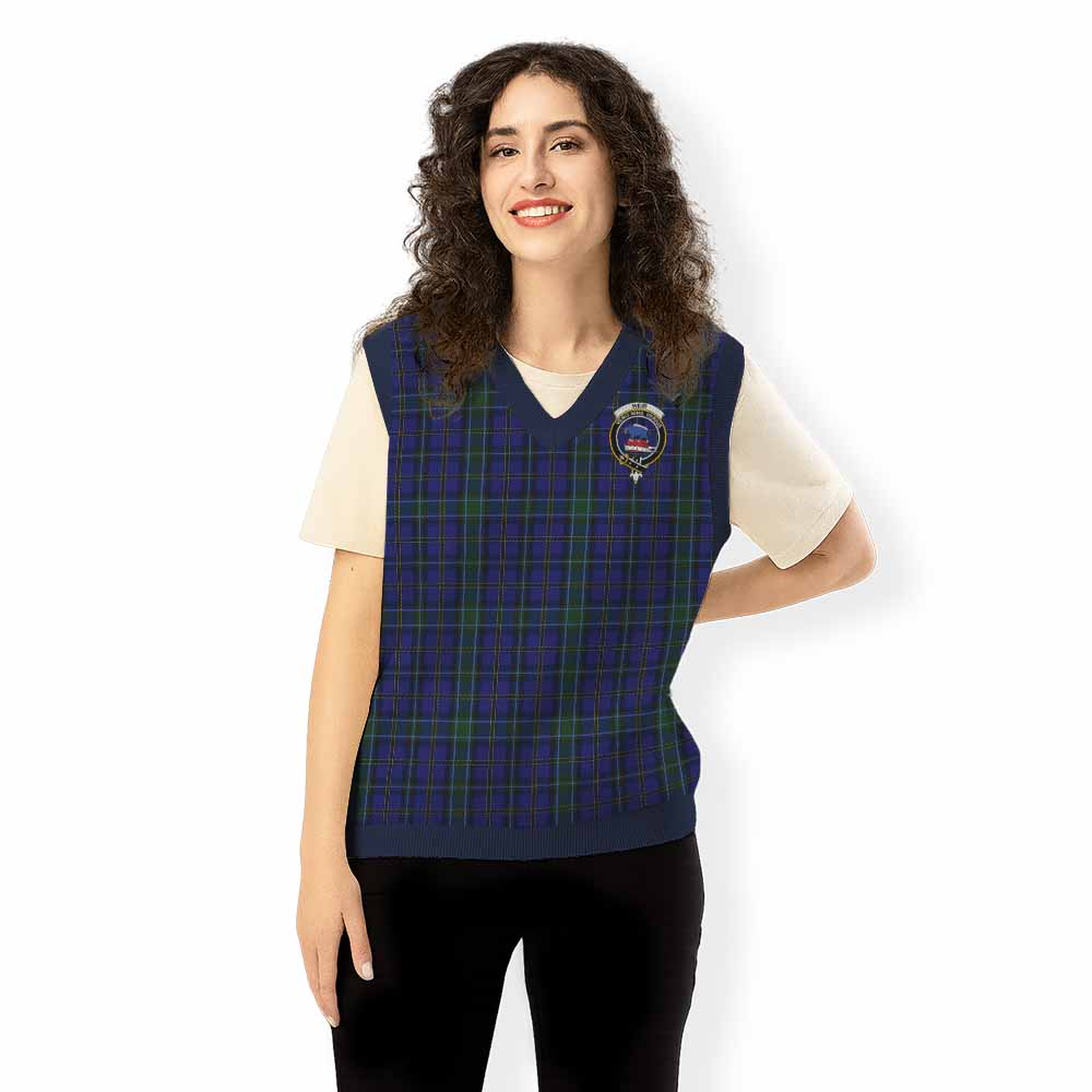 Weir Tartan Knitted V-Neck Vest with Family Crest - Tartan Vibes Clothing