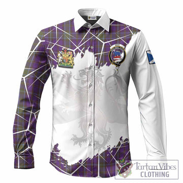 Weir Tartan Long Sleeve Button Shirts with Family Crest and Lion Rampant Grunge Style