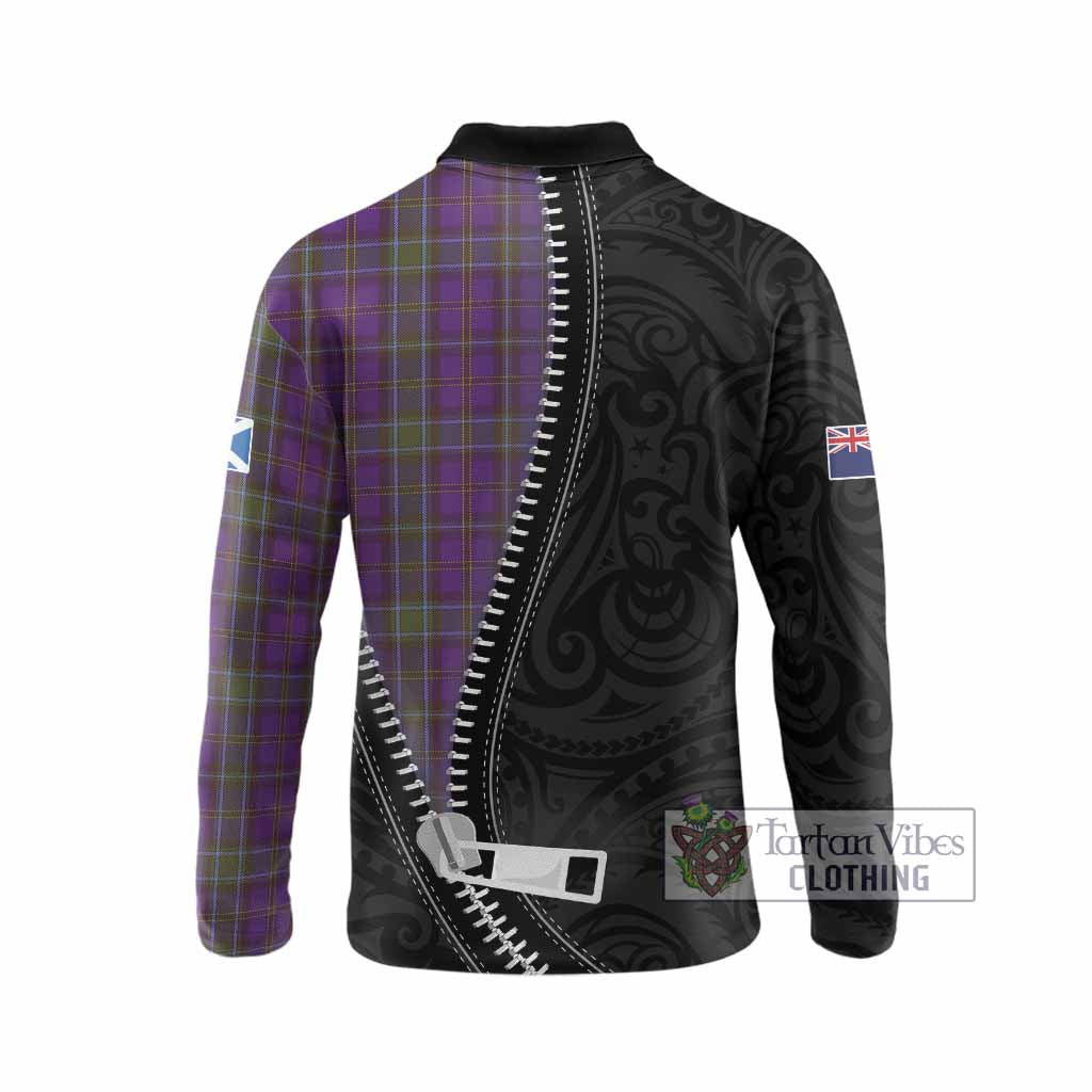 Weir Tartan Long Sleeve Polo Shirt New Zealand Pattern Unique Zipper Stylized