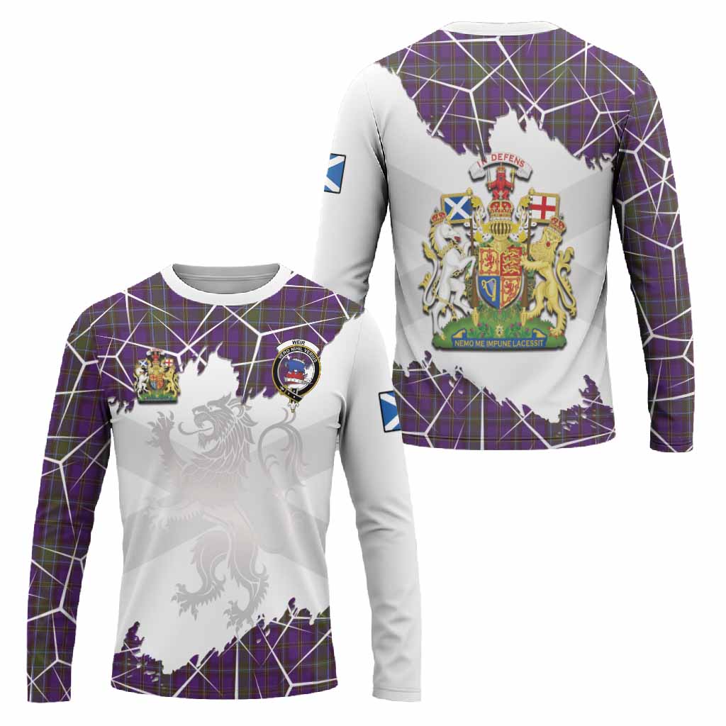 Weir Tartan Long Sleeve T-Shirt with Family Crest and Lion Rampant Grunge Style