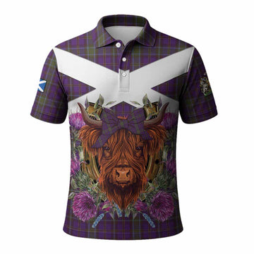 Weir Tartan Polo Shirt Scottish Thistle Heilan Coo