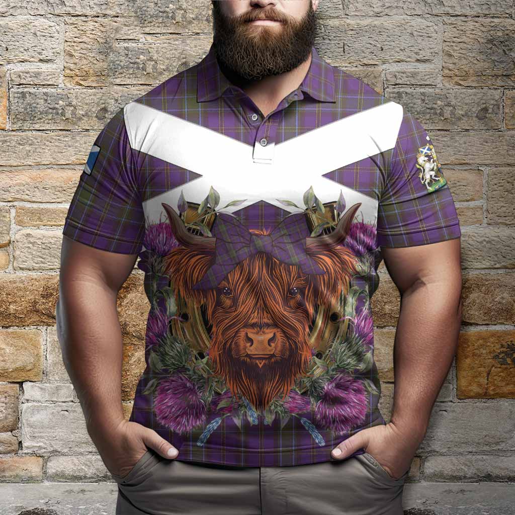 Weir Tartan Polo Shirt Scottish Thistle Heilan Coo