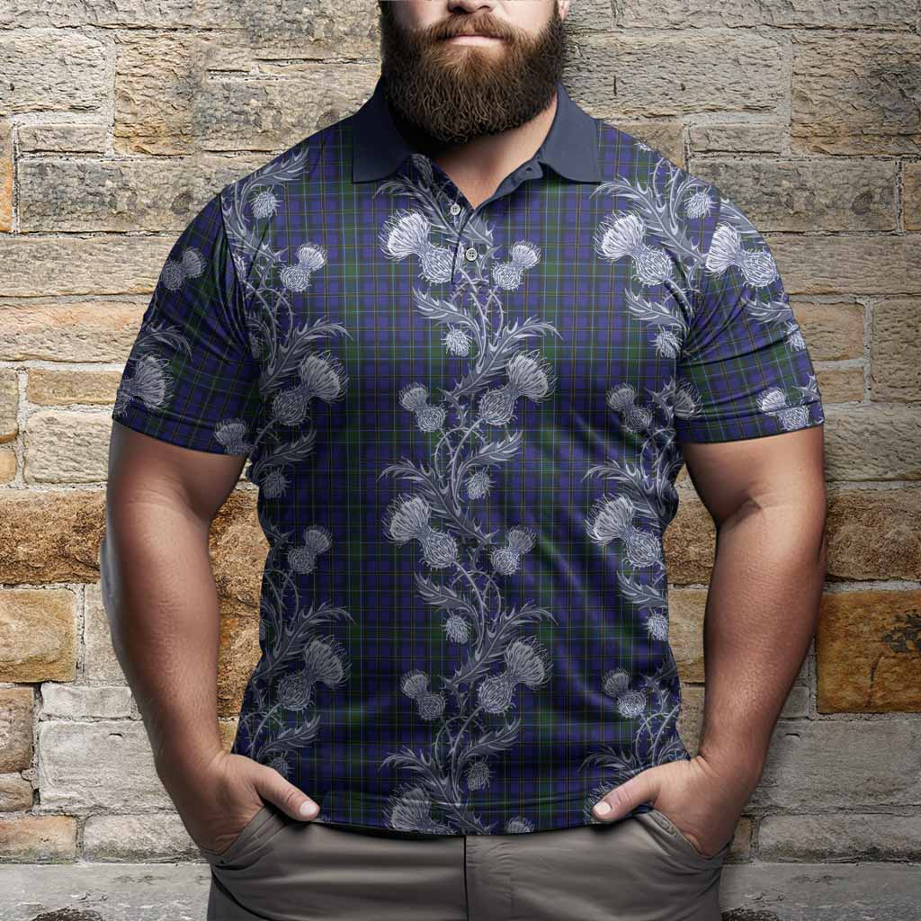 Weir Tartan Polo Shirt Seamless Scottish Thistle Flowers