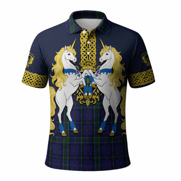 Weir Tartan Polo Shirt Unicorn Celtic Knot And Thistle Emblem