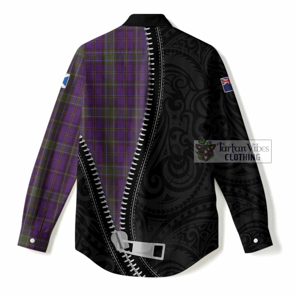 Weir Tartan Women Casual Shirt New Zealand Pattern Unique Zipper Stylized