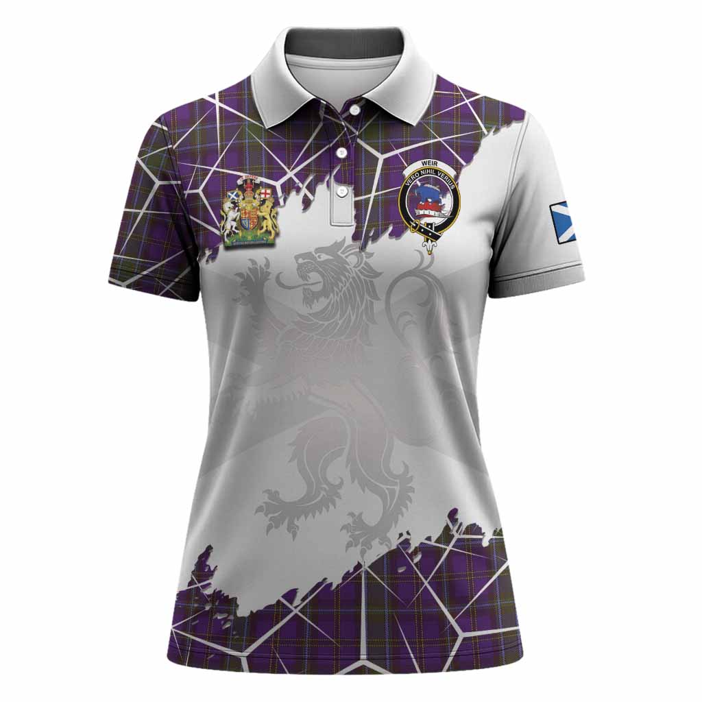 Weir Tartan Women Polo Shirt with Family Crest and Lion Rampant Grunge Style