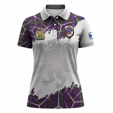 Weir Tartan Women Polo Shirt with Family Crest and Lion Rampant Grunge Style