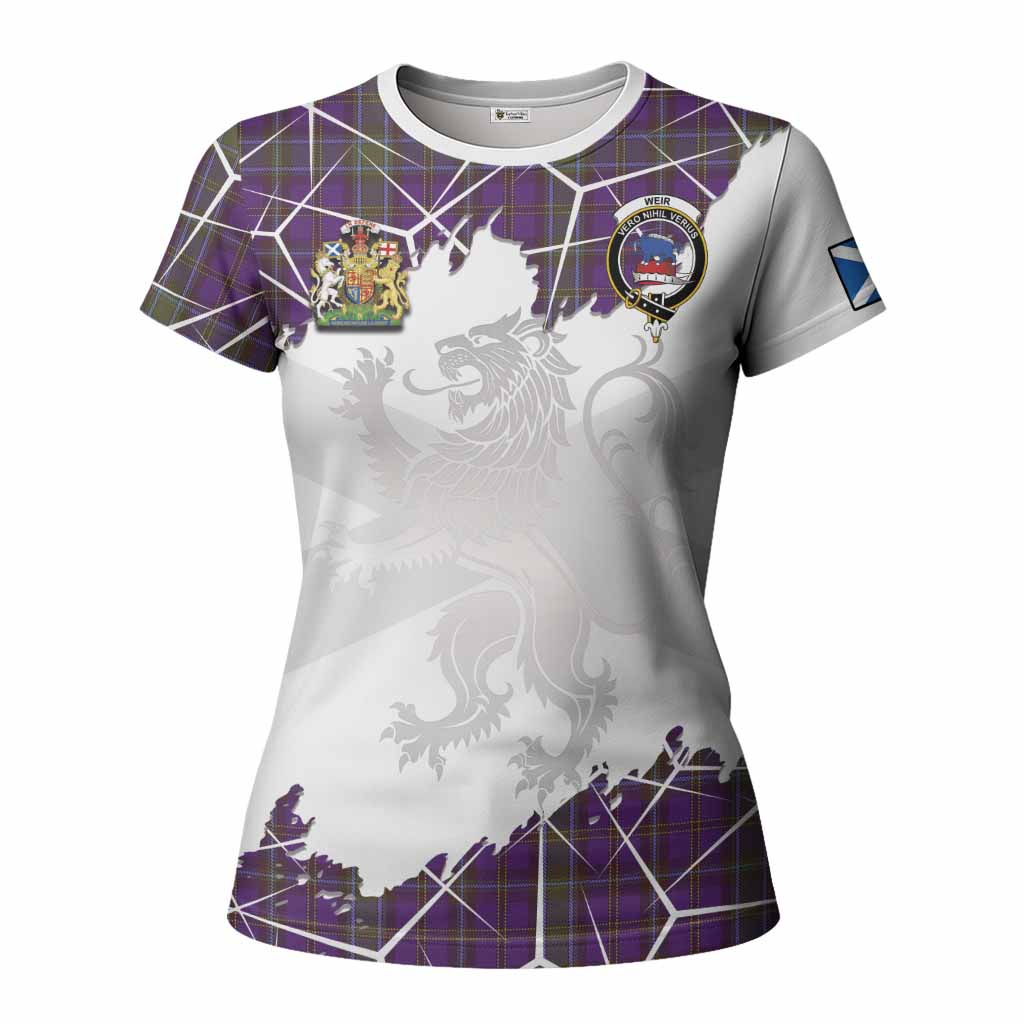 Weir Tartan Women T shirt with Family Crest and Lion Rampant Grunge Style