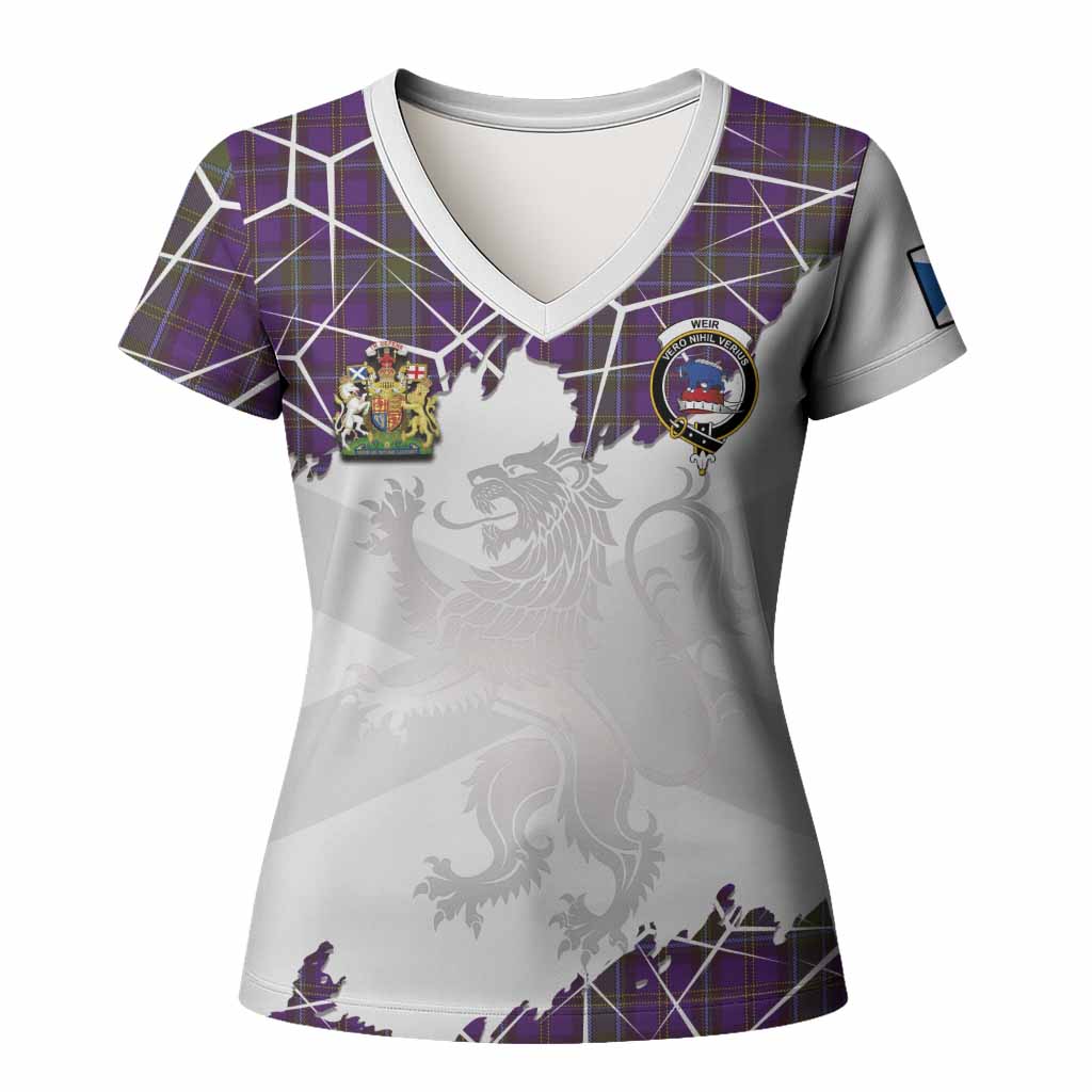 Weir Tartan Women T shirt with Family Crest and Lion Rampant Grunge Style