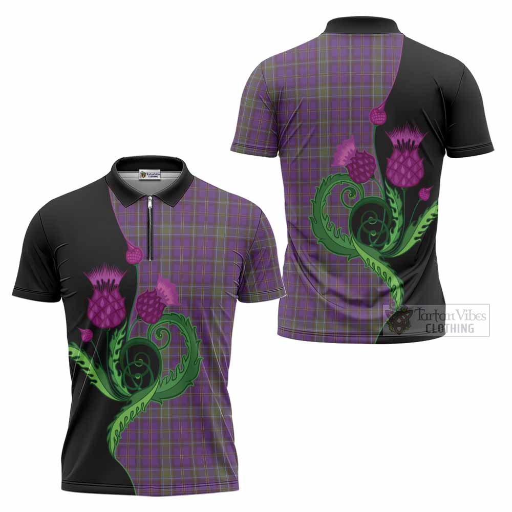 Weir Tartan Zipper Polo Shirt Traditional Scottish Thistle