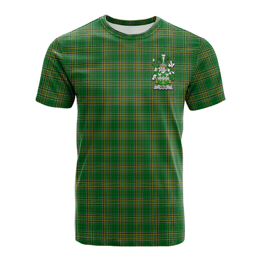 Tartan Vibes Clothing Weld Irish Clan Tartan Cotton T-shirt with Coat of Arms
