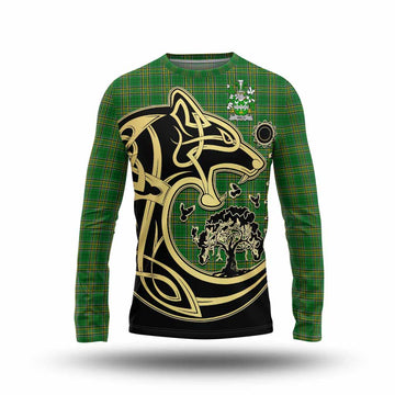 Weld Irish Tartan Long Sleeve T-Shirt with Coat of Arms Celtic Wolf Style Unisex - Tartan Vibes Clothing