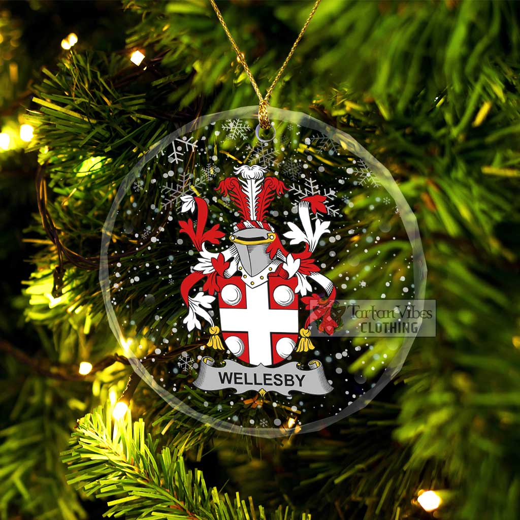 Wellesby Irish Clan Christmas Glass Ornament with Coat of Arms Transparent Glass Circle - 2D-tartanvibesclothing
