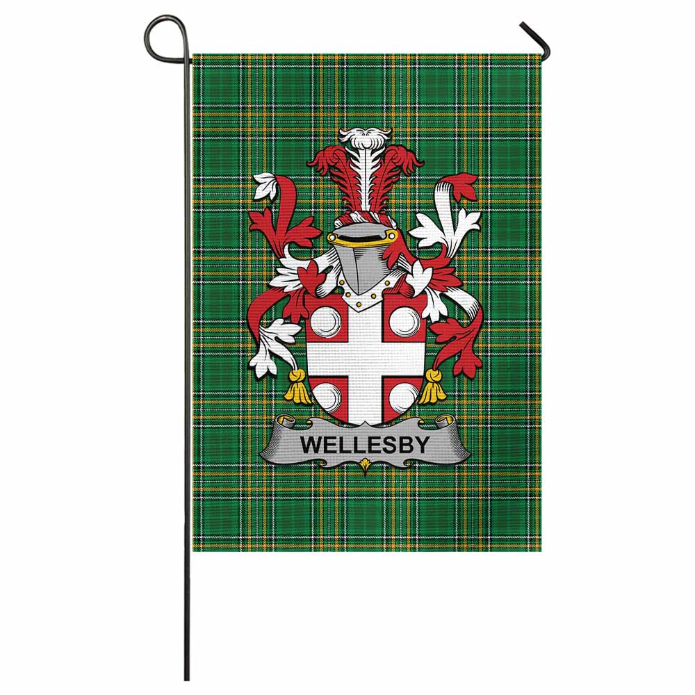Wellesby Irish Clan Tartan Flag with Coat of Arms