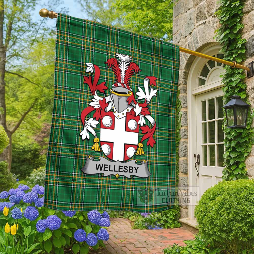 Wellesby Irish Clan Tartan Flag with Coat of Arms