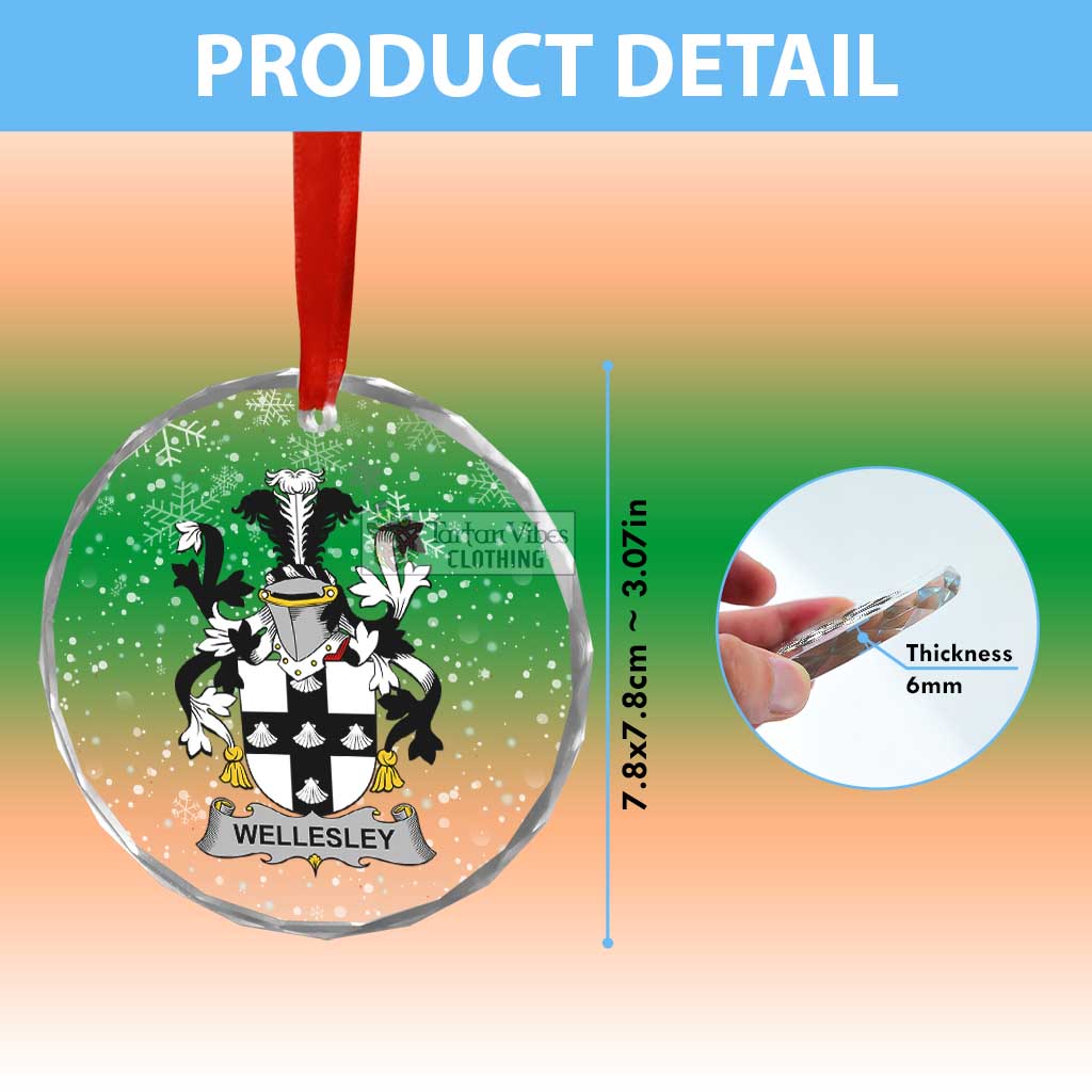 Tartan Vibes Clothing Wellesley Irish Clan Christmas Glass Ornament with Coat of Arms
