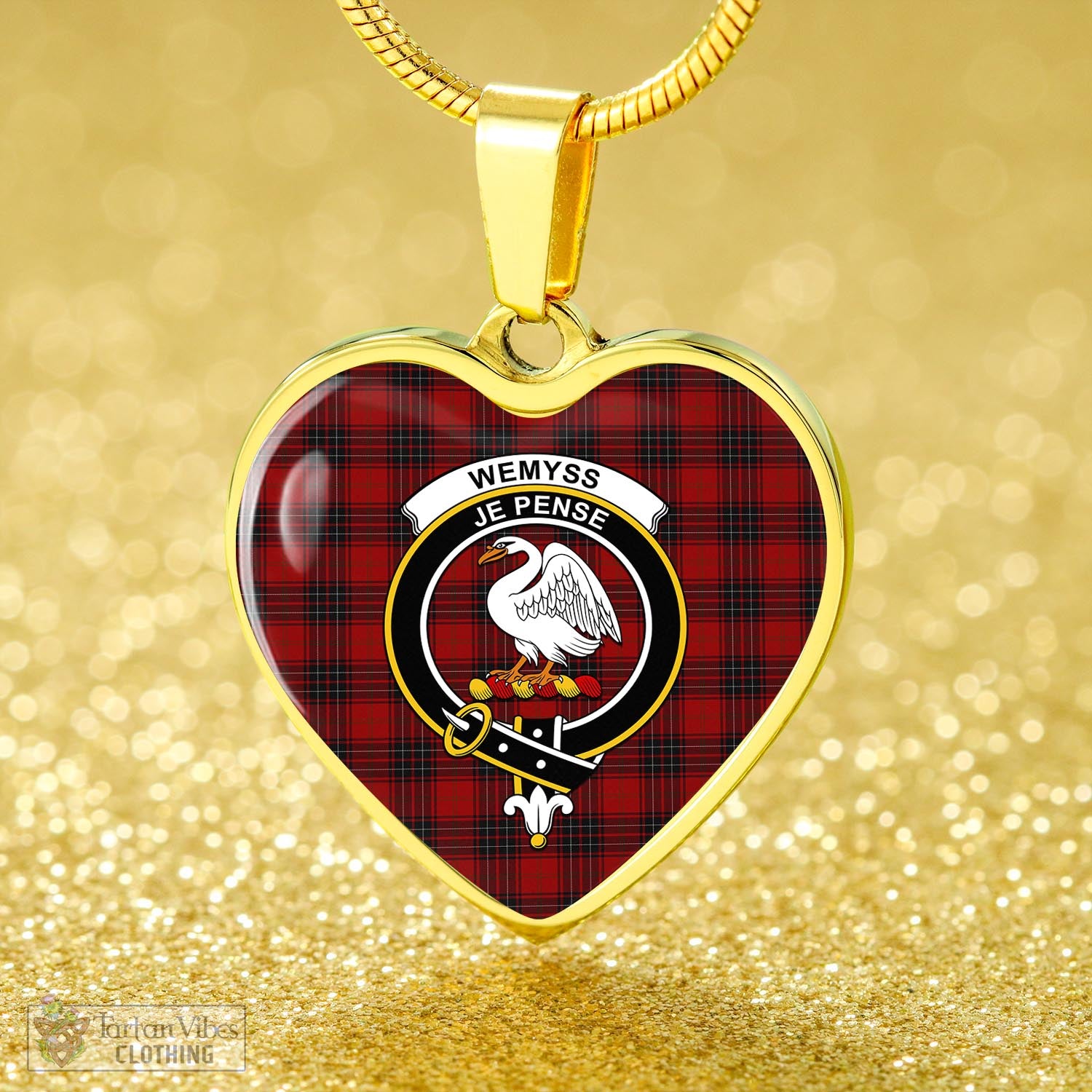 Tartan Vibes Clothing Wemyss Tartan Heart Necklace with Family Crest