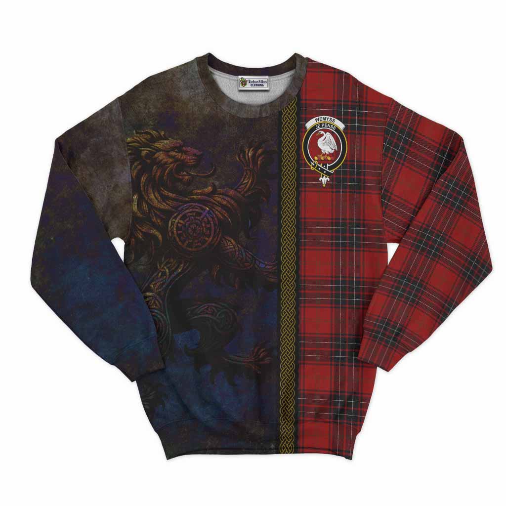 Tartan Vibes Clothing Wemyss Tartan Family Crest Sweatshirt Alba Gu Brath Be Brave Lion Ancient Style