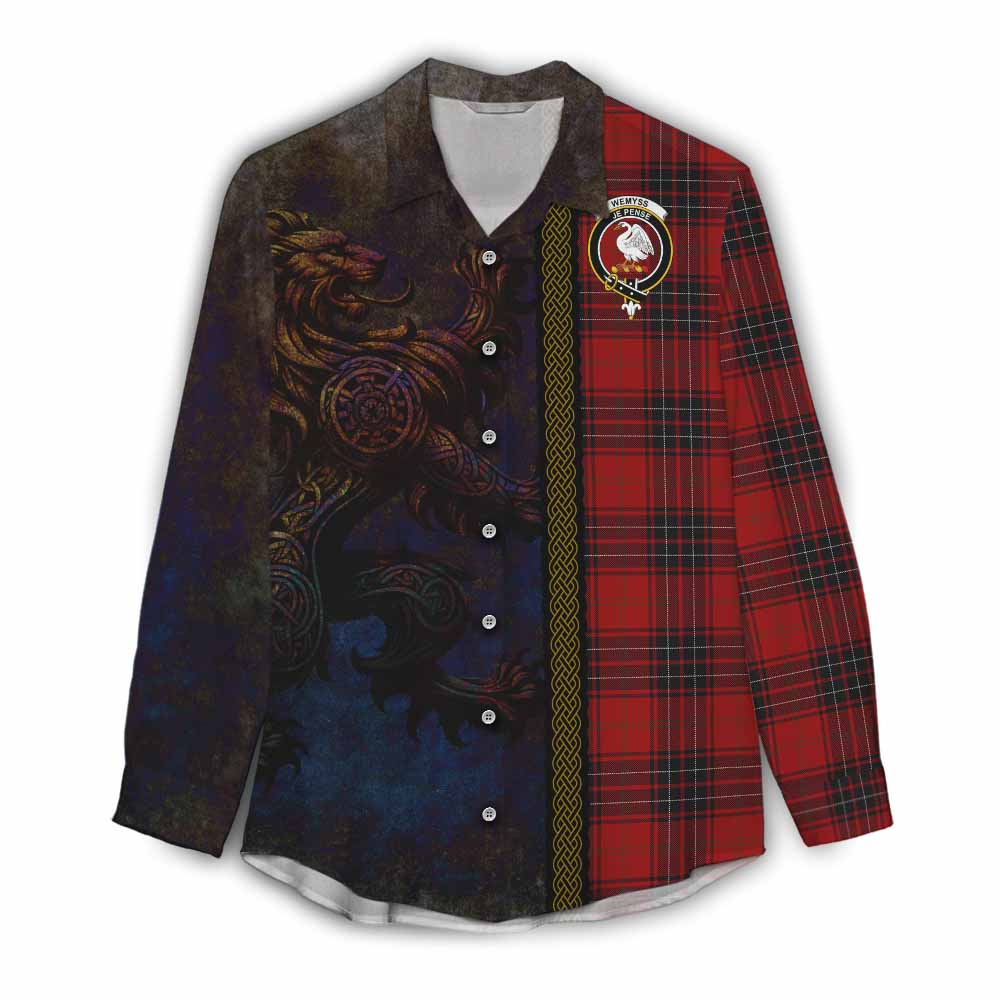 Tartan Vibes Clothing Wemyss Tartan Family Crest Women's Casual Shirt Alba Gu Brath Be Brave Lion Ancient Style