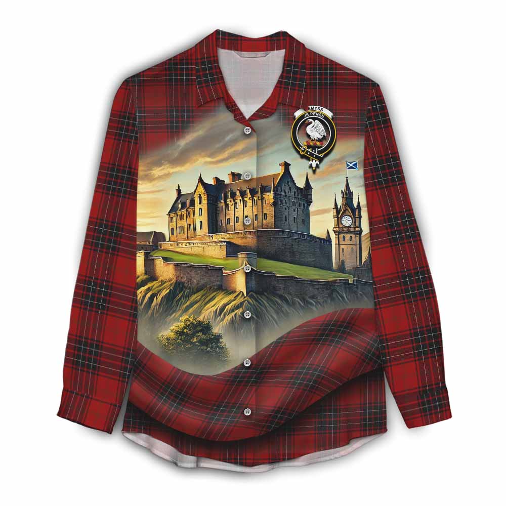 Tartan Vibes Clothing Wemyss Tartan Family Crest Women's Casual Shirt with Scottish Ancient Castle Style
