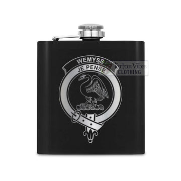 Tartan Vibes Clothing Wemyss Crest Hip Flask Set 7oz Black Stainless Steel with A Gift Box