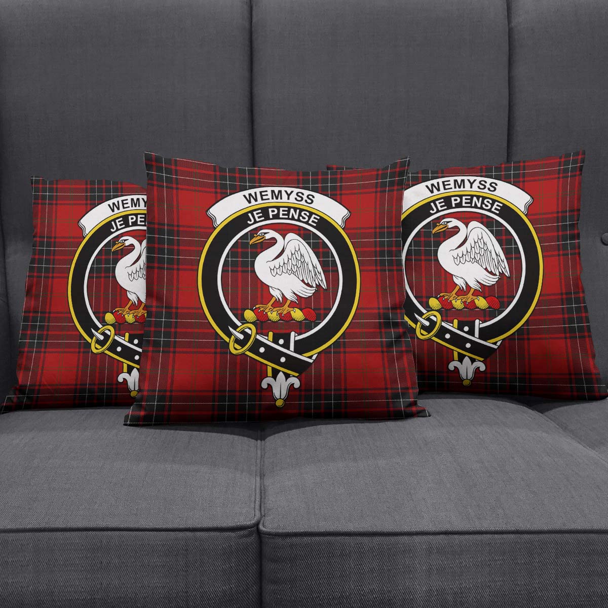 Wemyss Tartan Pillow Cover with Family Crest Square Pillow Cover - Tartanvibesclothing