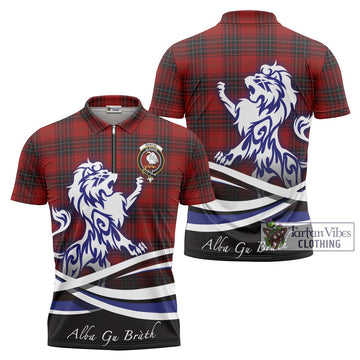 Wemyss Tartan Zipper Polo Shirt with Alba Gu Brath Regal Lion Emblem Unisex - Tartanvibesclothing Shop