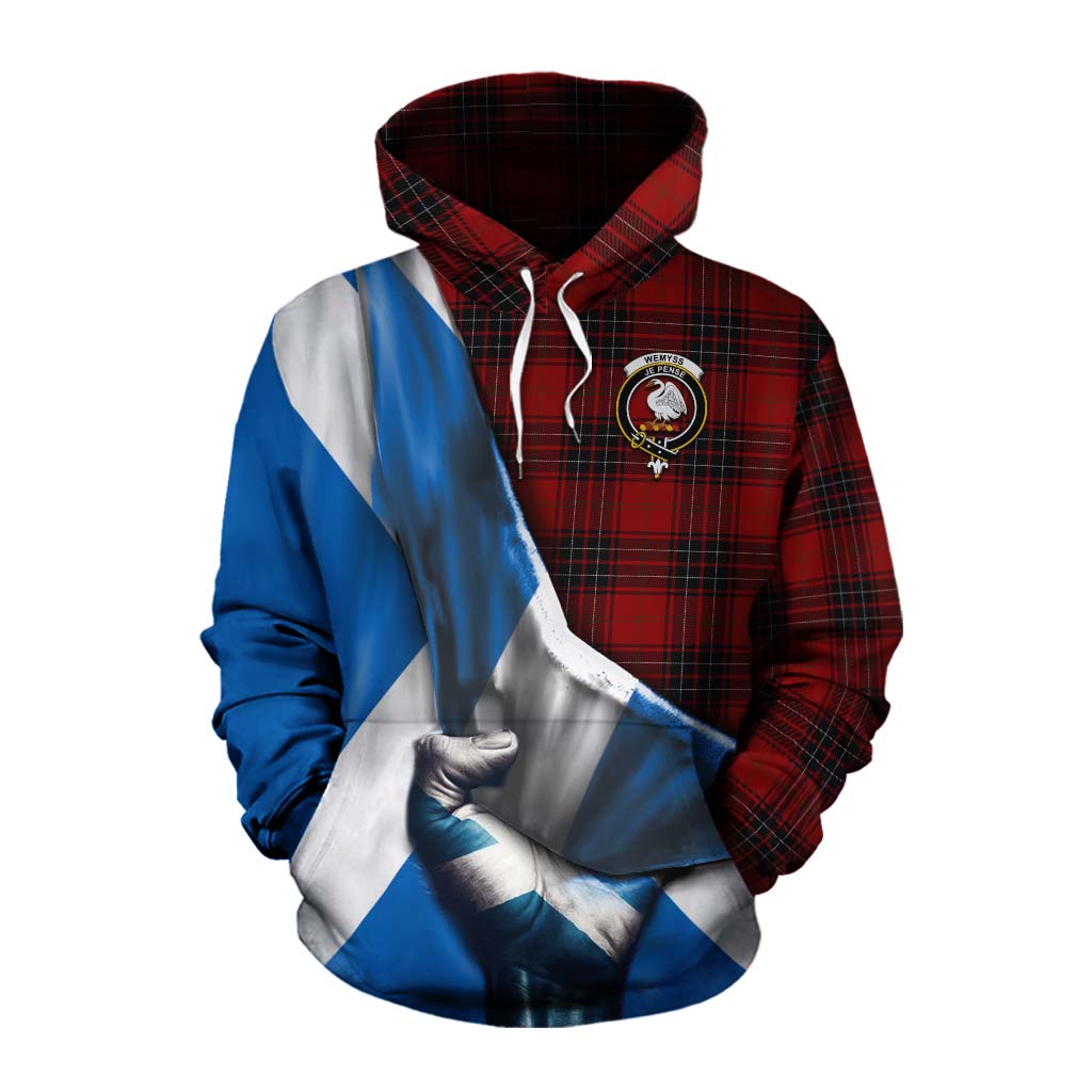 Tartan Vibes Clothing Wemyss Tartan Cotton Hoodie with Family Crest Scotland Patriotic Style