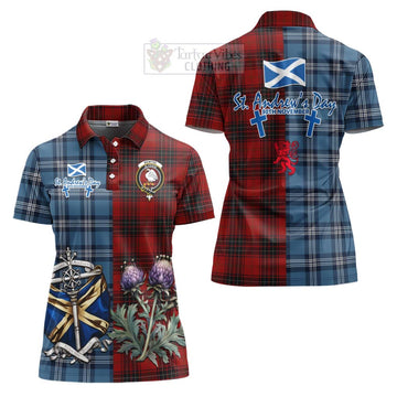 Tartan Vibes Clothing Wemyss Tartan Women's Polo Shirt Happy St. Andrew's Day Half Tartan Style
