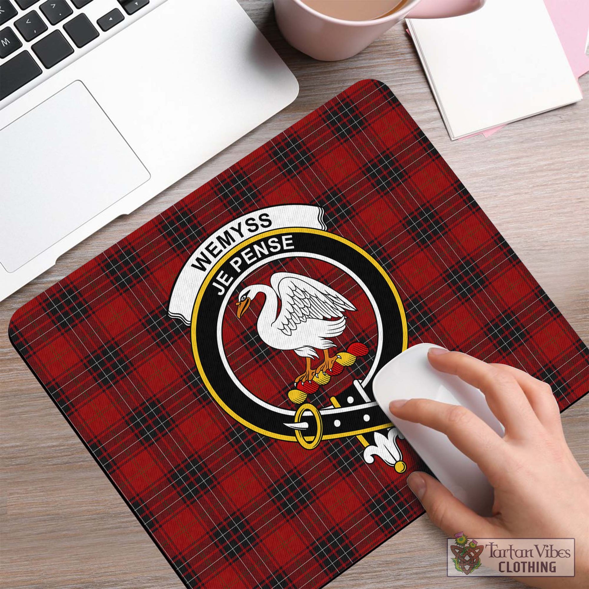 Tartan Vibes Clothing Wemyss Tartan Mouse Pad with Family Crest