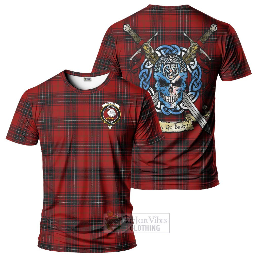 Tartan Vibes Clothing Wemyss Tartan T-Shirt with Family Crest Celtic Skull Style