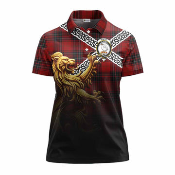 Tartan Vibes Clothing Wemyss Crest Tartan Women's Polo Shirt with Golden Lion Emblem Celtic Style