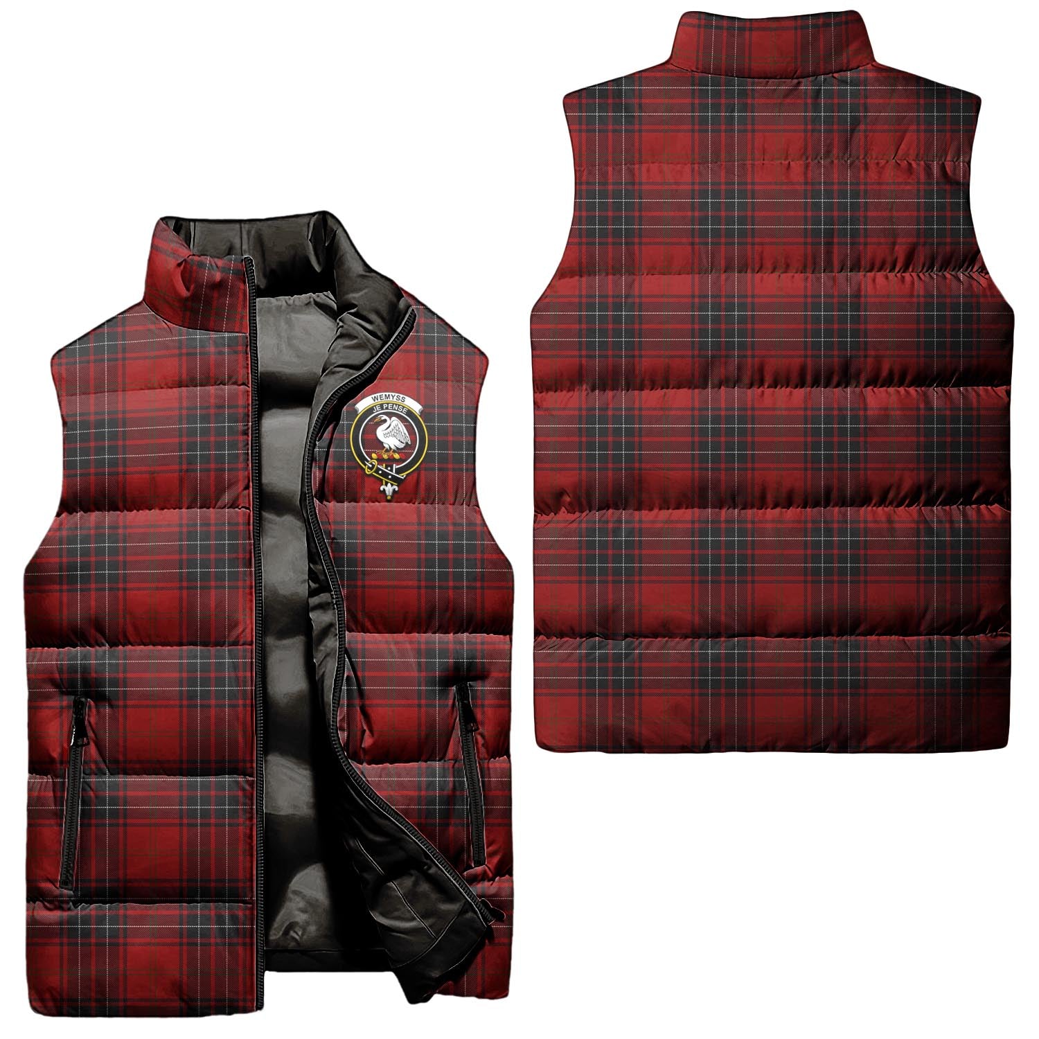 Wemyss Tartan Sleeveless Puffer Jacket with Family Crest Unisex - Tartanvibesclothing