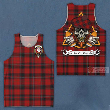Tartan Vibes Clothing Wemyss Tartan Men's Tank Top with Family Crest and Bearded Skull Holding Bottles of Whiskey