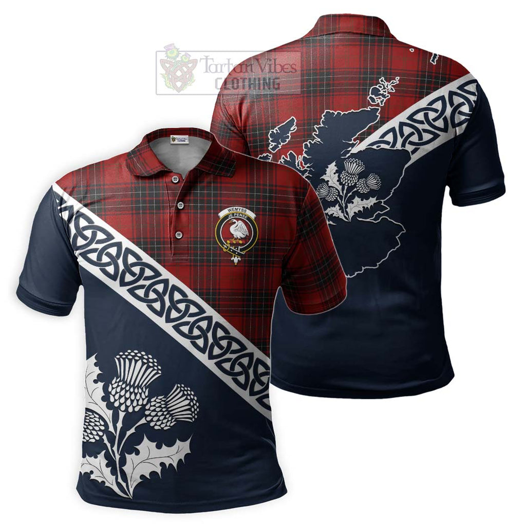 Wemyss Tartan Polo Shirt Featuring Thistle and Scotland Map