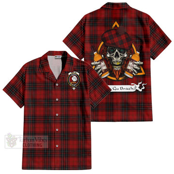 Wemyss Tartan Hawaiian Shirt with Family Crest and Bearded Skull Holding Bottles of Whiskey