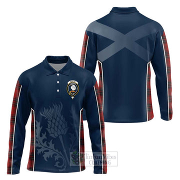 Wemyss Tartan Long Sleeve Polo Shirt with Family Crest and Scottish Thistle Vibes Sport Style