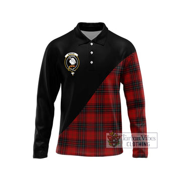 Wemyss Tartan Long Sleeve Polo Shirt with Family Crest and Military Logo Style