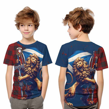 Tartan Vibes Clothing Wemyss Tartan Family Crest Kid T-Shirt with Scottish Majestic Lion