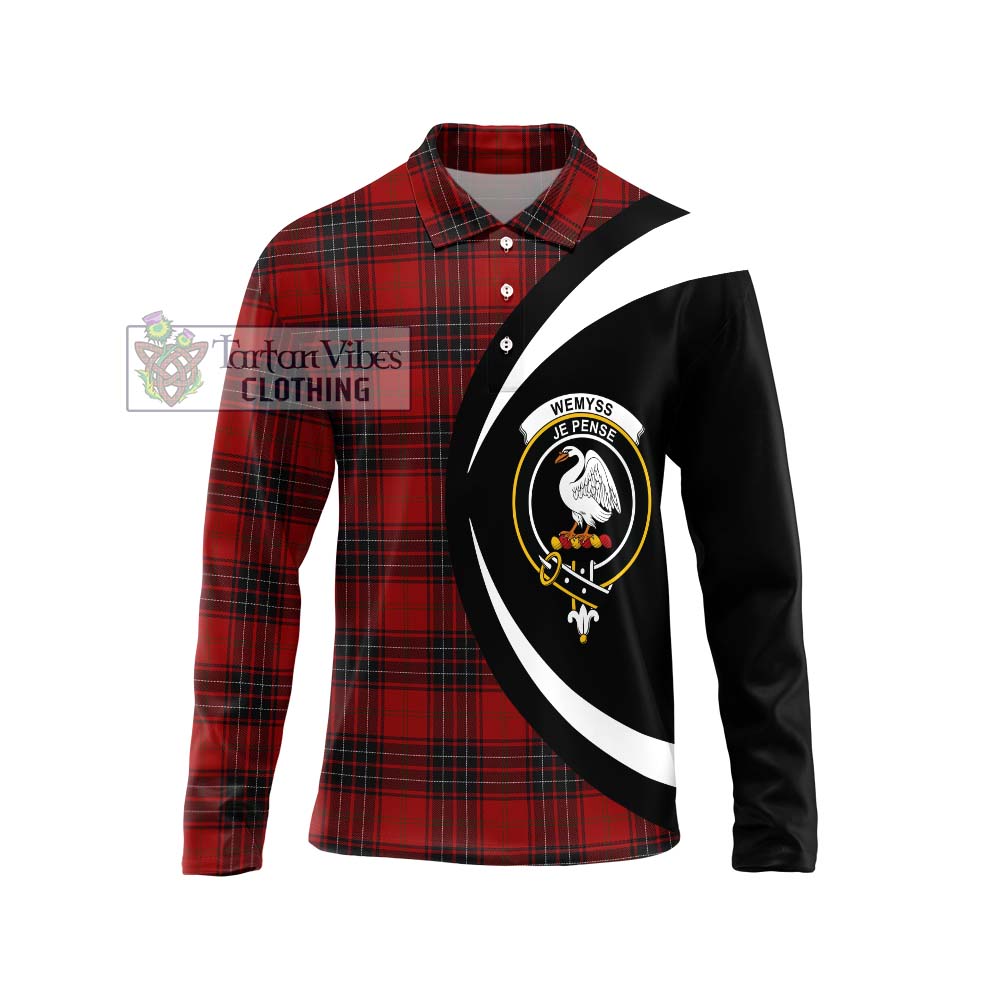 Wemyss Tartan Long Sleeve Polo Shirt with Family Crest Circle Style Unisex - Tartan Vibes Clothing