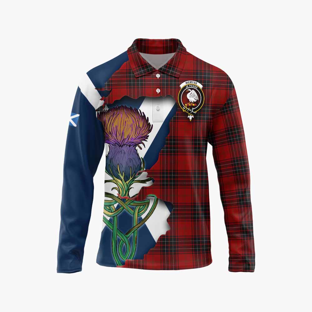 Tartan Vibes Clothing Wemyss Tartan Family Crest Long Sleeve Polo Shirt Scottish Thistle Celtic Inspired