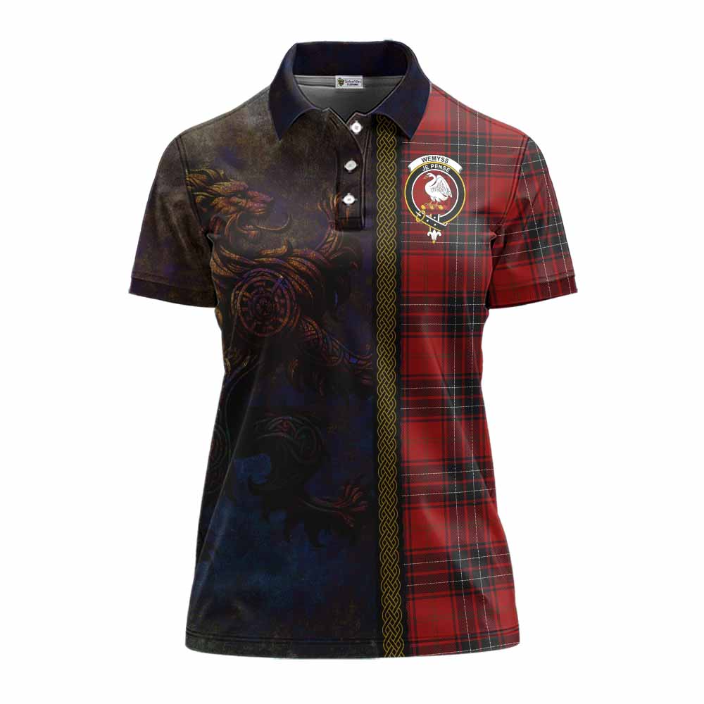 Tartan Vibes Clothing Wemyss Tartan Family Crest Women's Polo Shirt Alba Gu Brath Be Brave Lion Ancient Style