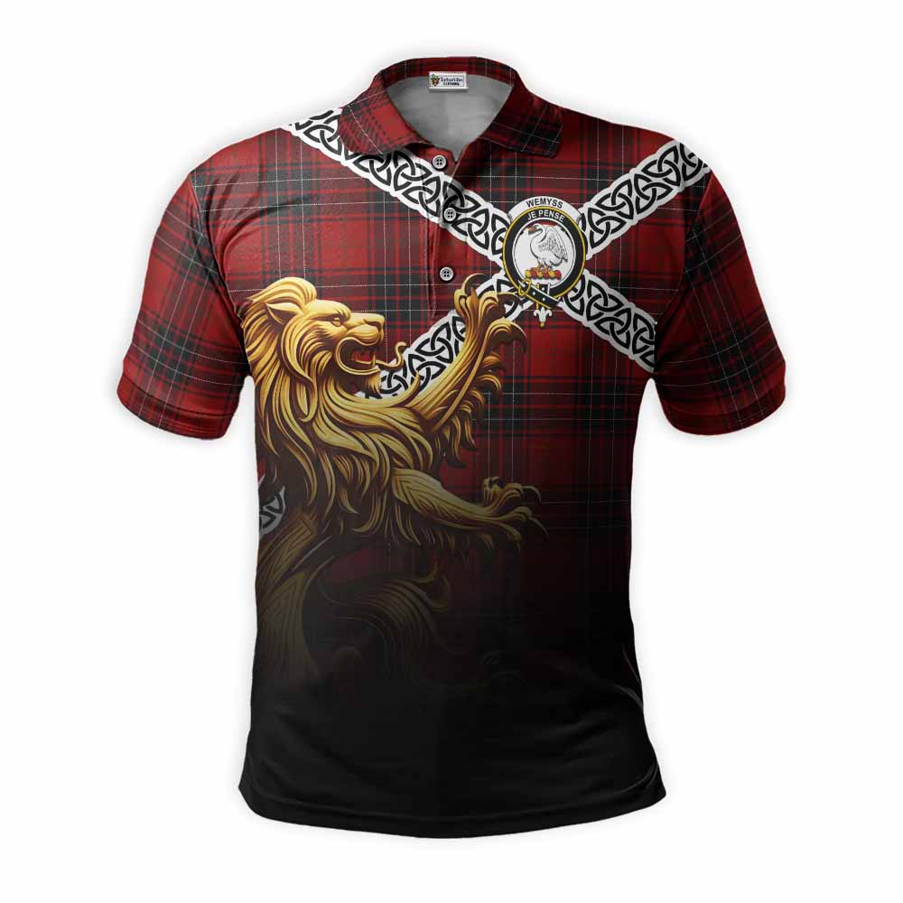 Tartan Vibes Clothing Wemyss Crest Tartan Polo Shirt with Golden Lion Emblem Celtic Style