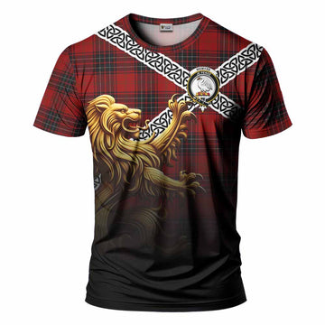 Wemyss Crest Tartan T-Shirt with Golden Lion Emblem Celtic Style