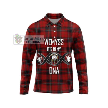 Wemyss Tartan Long Sleeve Polo Shirt with Family Crest DNA In Me Style Unisex - Tartanvibesclothing Shop
