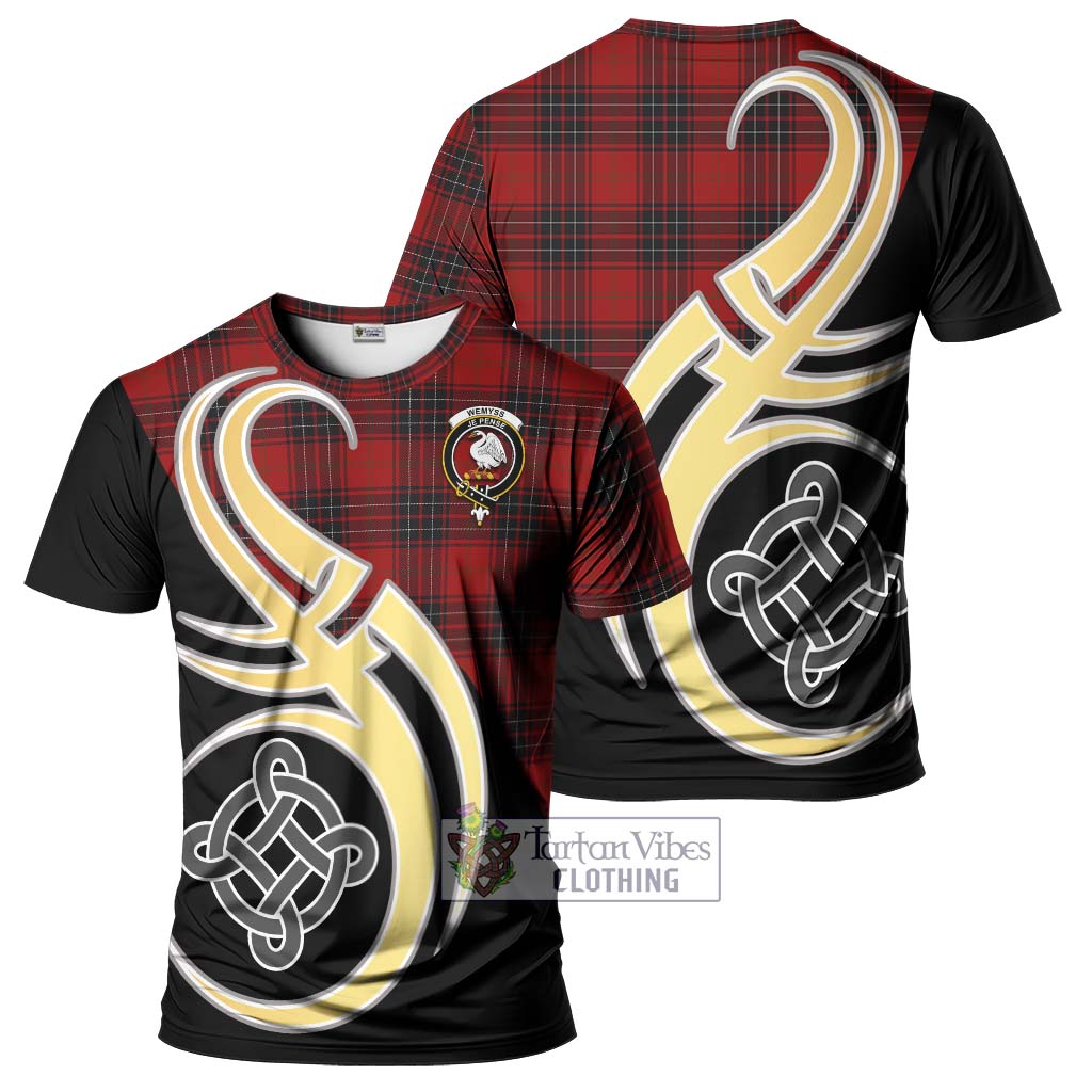 Tartan Vibes Clothing Wemyss Tartan T-Shirt with Family Crest and Celtic Symbol Style